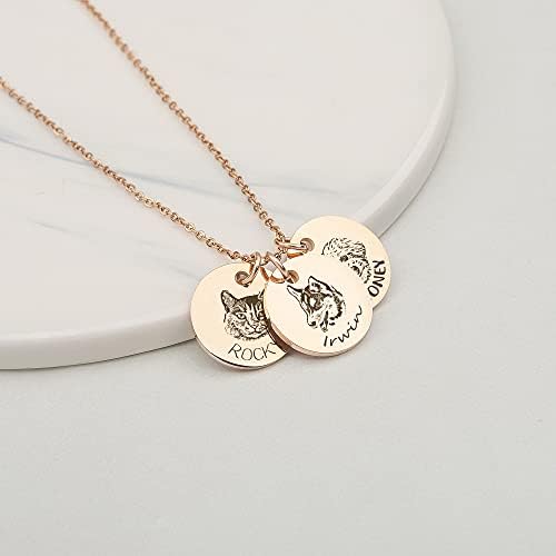 Anavia Personalized Pet Portrait Necklace, Handmade Memorial Jewelry Gift, Custom Round Disc Photo Engraved Necklace for Animal Lovers, Dog Mom, Dog Dad