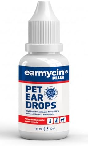 EARMYCIN Ear Infection Treatment Drops for Dogs and Cats,with 0.02% Hypochlorous Acid Soothing Dog Yeast Infection, Itchy Ear Relief-Treats Ear Infections for Dogs & Cats - 1 fl oz