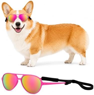 G010 Dog Pet Costume Aviator Sunglasses for Medium Breeds 18-40 lbs (Hot Pink-Mirror)