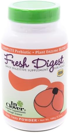 In Clover Fresh Digest Daily Digestive Aid and Immune Support Supplement for Dogs, All Natural Prebiotic and Enzyme Powder for Less Gas and Healthy Stools, Works Fast 100 gram (3.5 oz.)