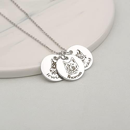 Anavia Personalized Pet Portrait Necklace, Handmade Memorial Jewelry Gift, Custom Round Disc Photo Engraved Necklace for Animal Lovers, Dog Mom, Dog Dad