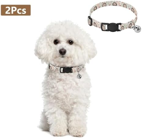 Cute Hedgehogs Mushrooms Collar with Bell for Dog Puppy 2 Pack Small Dog Collar Adjustable Length 10.6" to 17.1"