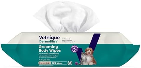 Vetnique DermaBliss Cat & Dog Grooming Wipes, Deodorizing Pet Wipes, 100ct