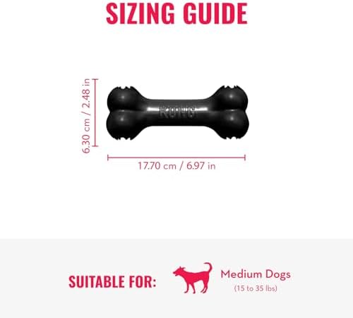 KONG Extreme Goodie Bone, Durable Natural Rubber, Black, for Medium Dogs