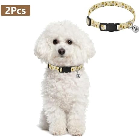 2 Pack Kitten Collar Gnomes Yellow Black Striped Dog Collar with Bell, Adjustable 10.6 to 17.1 Inches