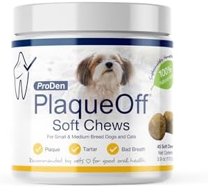 ProDen PlaqueOff Soft Chews with Organic Kelp - for Small & Medium Breed Dogs & Cats - Supports Normal, Healthy Teeth, Gums, and Breath Odor in Dogs & Cats - 45 Soft Chews