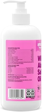 Amazon Basics Wild Alaskan Salmon Oil - Skin and Coat Support, Omega 3 Supplement for Dog and Cat, 16 fl oz (Previouly Wonder Bound)