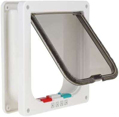 L 4-Way Lockable Pet Door for Cats and Small Dogs, DIY Install, Weatherproof Double Flap, White Plastic