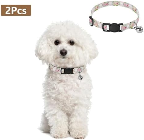 Striped Floral Bouquet Cat Collars with Bell 2 Pack Cat Collar Adjustable 10.6 to 17.1 Inches
