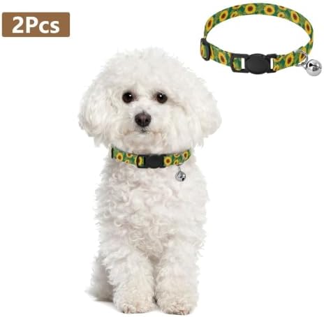 Yellow Sunflowers Petals Cats Collar 2 Pack for Kitten Adjustable 10.6 to 17.1 Inches