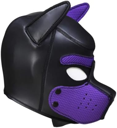 Adults Neoprene Puppy Hood Mask, Cosplay Dog Full Face Pup Hood Mask for Role Play and Costume Parties