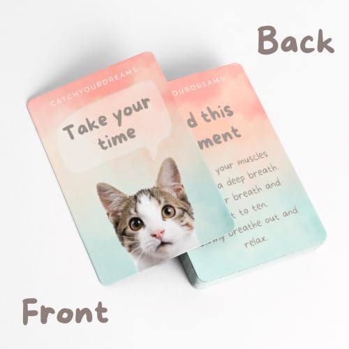 Cats Against Anxiety Cards - 50 Cards by Catchyourdreams for Self Esteem and Stress, Affirmations for Anxiety Emotions Cat Gifts for Women Men (Cats Against Anxiety)