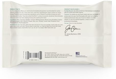Vetnique DermaBliss Cat & Dog Grooming Wipes, Deodorizing Pet Wipes, 100ct