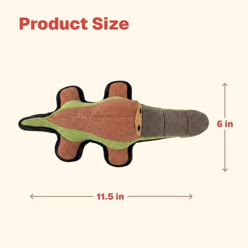 Selly's Den Durable Crocodile Dog Toy with Squeaker, 3 Layer Tough Chew Toy, Reinforced Fabric, 11.5 Inches, Interactive Pet Toy for All Breeds (Crocodile)