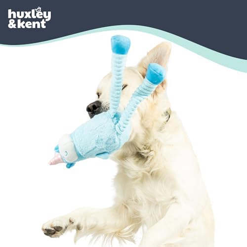 Huxley & Kent Funny Dog Toy w/Squeaker – Power Plush Squeaky Dog Toys for Small, Medium & Large Dogs – Soft Stuffed Animal for Indoor Play & Fetch - Squeak to Crunch - Lankies Luna Unicorn, Large