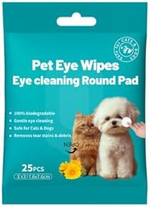 Pet Eye Wipes for Dogs & Cats, Travel Pack 25 Count, Unscented Eye Area Cleaning Pads for Tear Stains, Eye Discharge and Daily Eye Care, Soft Round Pads, 7.6 x 7.6 cm