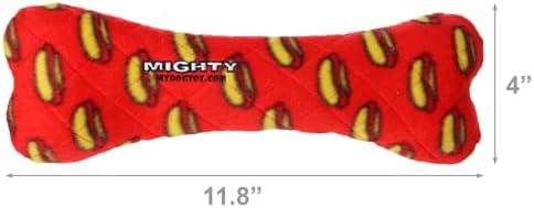 MIGHTY- No Stuff Bone-Red– Squeaky Plastic Core. 2-in-1 Toy. Made Durable & Floats, Strong & Tough. Interactive Play Dog Toy (Tug, Toss & Fetch)