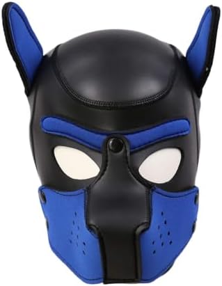 Adults Neoprene Puppy Hood Mask, Cosplay Dog Full Face Pup Hood Mask for Role Play and Costume Parties