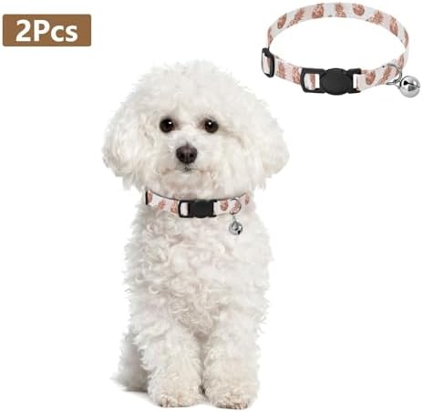 Geometric Rose Gold Pineapples Soft Cat Collar, 2 Pack Dog Bell Collar