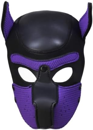 Adults Neoprene Puppy Hood Mask, Cosplay Dog Full Face Pup Hood Mask for Role Play and Costume Parties