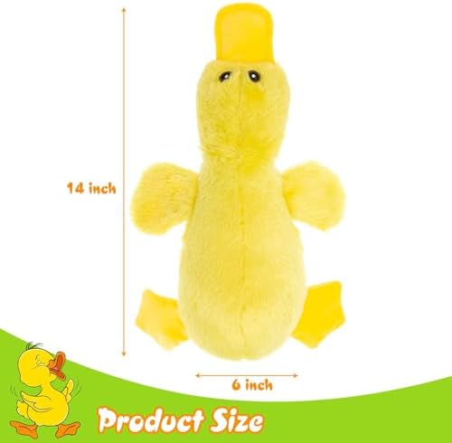 EXPAWLORER Plush Squeaky Duck Dog Toy - Dog Toys to Keep Them Busy, Soft Stuffed Animal, Best Birthday Gift Interactive Filled Chew Toys for Small Medium Dogs Puppy Biting Training Teething, Yellow