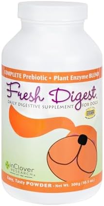 In Clover Fresh Digest Daily Digestive Aid and Immune Support Supplement for Dogs, All Natural Prebiotic and Enzyme Powder for Less Gas and Healthy Stools, Works Fast 300 gram (10.5 oz.)
