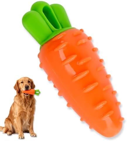 DAMAH Dog Squeaky Chew Toys for Aggressive Chewers, Rubber Carrot Dog Toys for Training and Cleaning, Durable Interactive Tough Dog Toy for Puppy Medium Dogs