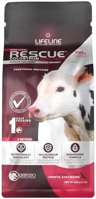 ANNUSO LIFELINE Rescue High-Level Colostrum Replacer for Calves, 1.1lb Bag - 150g Globulin Protein - Replaces Maternal Colostrum in One Feeding - Immune Support, Vitamins, Minerals - Easy-Mix Formula