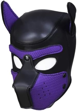 Adults Neoprene Puppy Hood Mask, Cosplay Dog Full Face Pup Hood Mask for Role Play and Costume Parties