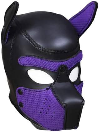 Adults Neoprene Puppy Hood Mask, Cosplay Dog Full Face Pup Hood Mask for Role Play and Costume Parties