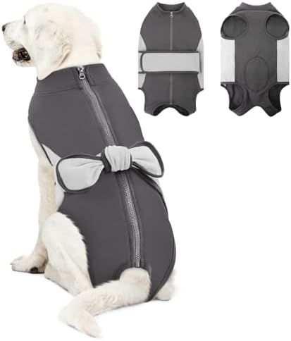 SAWMONG Recovery Suit for Dogs, Cotton Zipper Dog Surgery Suit Female Spay Pet Male Breathable, Neuter Dog Onesie Clothes Bodysuit Prevent Licking Wounds, Substitute E-Collar & Cone(Green, 2X-Large)