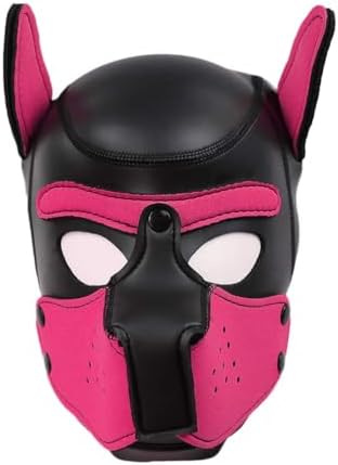 Adults Neoprene Puppy Hood Mask, Cosplay Dog Full Face Pup Hood Mask for Role Play and Costume Parties