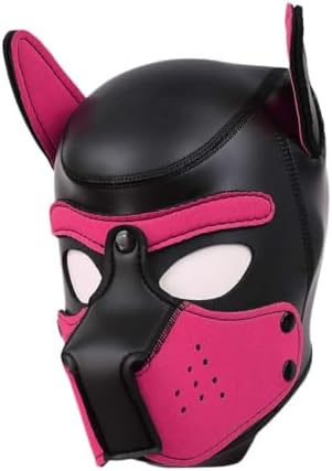 Adults Neoprene Puppy Hood Mask, Cosplay Dog Full Face Pup Hood Mask for Role Play and Costume Parties