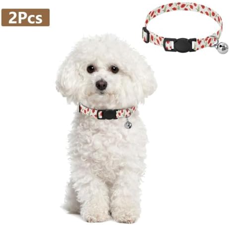 Red Poppy Flowers Green Leaf Cat Collars 2 Pack for Puppies Adjustable Length 10.6" to 17.1"