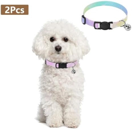 Gradient Rainbow Breakaway Cat Collars with Bell 2 Pack Cat Collar Adjustable 10.6 to 17.1 Inches
