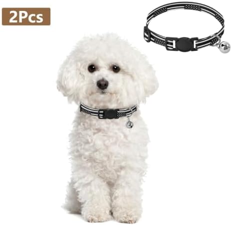 Blue Line Stripe Black Kitten Collars 2 Pack Lightweight Small Dog Collar Adjustable Length 10.6" to 17.1"