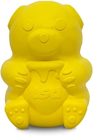 SodaPup Honey Bear – Durable Dog Treat Dispenser & Chew Toy Made in USA from Non-Toxic, Pet Safe, Food Safe Natural Rubber Material for Mental Stimulation, Problem Chewing, Calming Nerves, & More