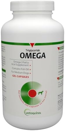 Vetoquinol Triglyceride Omega - Fish Oil for Dogs & Cats - Supports Healthy Skin, Coat & Normal Immune Response - Supplement with Vitamin Blend for Heart, Eye, Bone & Muscle Support - 250 Capsules
