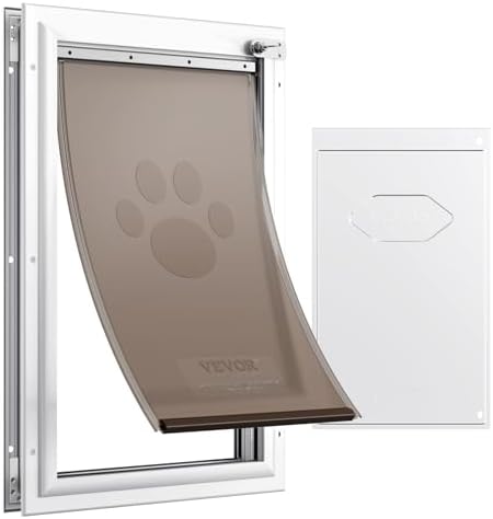 VEVOR Pet Door for Interior and Exterior Doors, Aluminum Frame, Metal Closing Panel and Lock, Strong and Durable Dog Door, Pet Door Suitable for Medium Dogs (White-Medium)