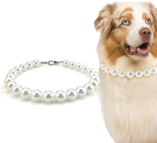 Chunky Pearl Dog Necklace (Beads 20mm),Elegant Classic Super Big Pearl Collar Necklace Accessories for Medium Large Dogs Occasions and Gatherings (White, 4XL(Neck Girth 22.5''-25''))