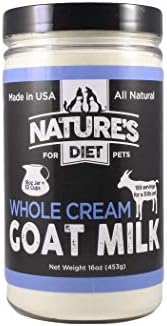 Nature's Diet Pet Dried Whole Cream Goat Milk for use as High Protein, Hypoallergenic Digestion, Anti-inflammatory Powdered Instant Meal Topper (16 oz = 53 Cups or 159 Servings)