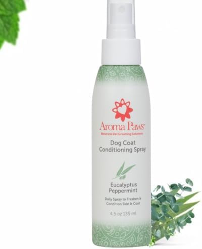 Dog Coat Conditioning Spray - Pet-Friendly Detangler Spray with Natural Essential Oils for Dogs - Daily Dog Spray to Eliminate Odors and Knots - Eucalyptus Peppermint 4.5 oz
