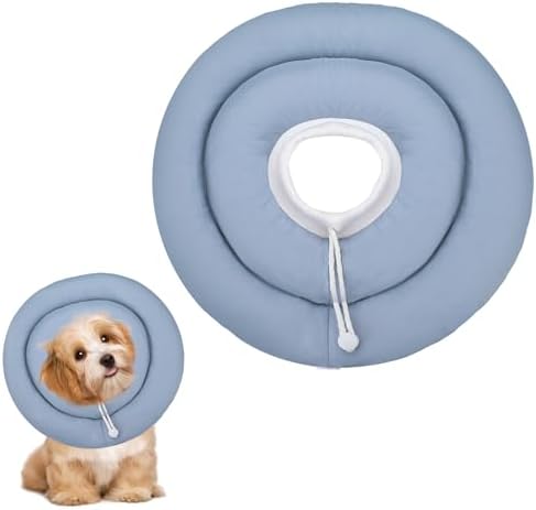 Waterproof Escape-Proof Soft Dog Cones, Adjustable Small Dog Donut Collar with Elastic Neckband, Elizabethan Collar for Dogs, Neck Pillow for Dogs and Cats (Blue-Gray, M)