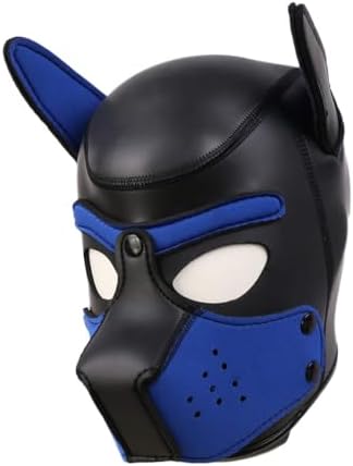 Adults Neoprene Puppy Hood Mask, Cosplay Dog Full Face Pup Hood Mask for Role Play and Costume Parties