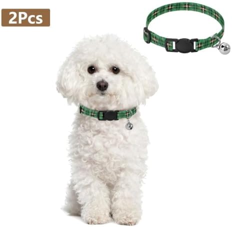 Plaid Check Green Tartan Small Dog Collar 2 Pack Lightweight Pet Collar for Cats and Dogs Adjustable 10.6 to 17.1 Inches