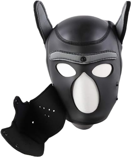 Adults Neoprene Puppy Hood Mask, Cosplay Dog Full Face Pup Hood Mask for Role Play and Costume Parties
