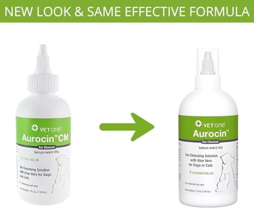 VetOne Aurocin CM With Aloe Vera Ear Cleansing Solution, Cucumber Melon, 4 Ounce