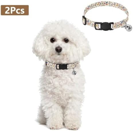 2 Pack Kitten Collar Autumn Tree Branches Leaf Cat Collars with Bell, Adjustable Length 10.6" to 17.1"