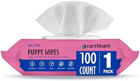 earthbath Ultra-Mild Wild Cherry Puppy Wipes, 100 Count (1 Pack)