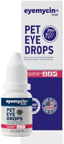 EYEMYCIN dog eye drops and cat eye drops , pet eye drop , Vet-Recommended Dog Eye Infection Treatment to Soothe Infection Allergy,Relieve Dry Eyes Pink Eyes, Pet Tear Stain Cleaner Horses (0,33 fl oz)